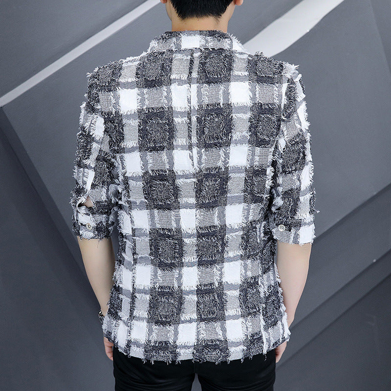 Men's stylish checked blazer made from textured fabric Lisslune