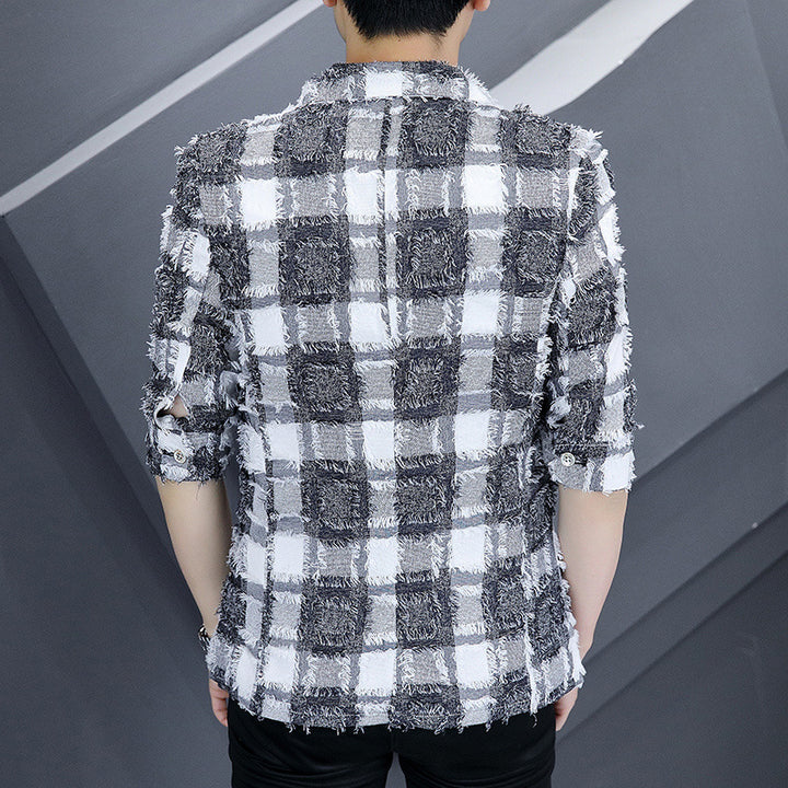 Men's stylish checked blazer made from textured fabric Lisslune