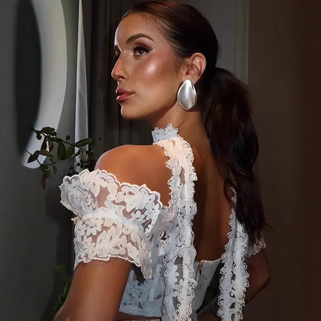 Ladies Lace Crop Top and Skirt Set with Transparent Details Lisslune