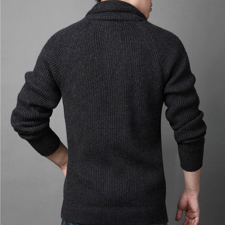 Men's chunky knit cardigan with shawl collar and practical pockets Lisslune