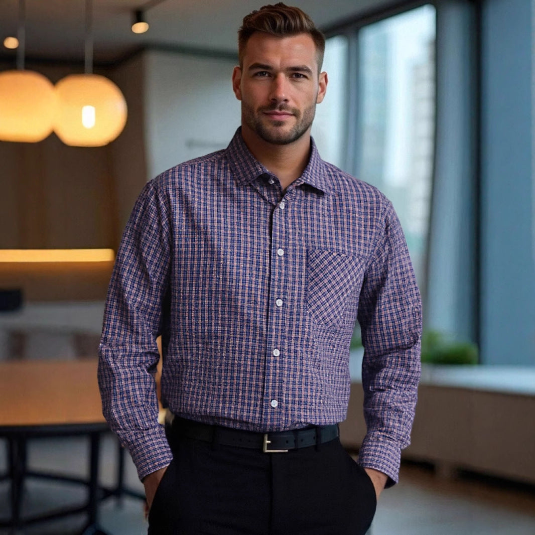 Men's classic checked long-sleeve shirt with chest pocket Lisslune