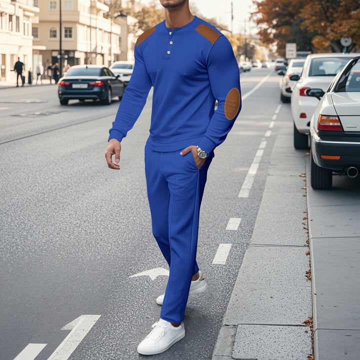 Men's stylish leisure set with practical buttons and leather applications Lisslune