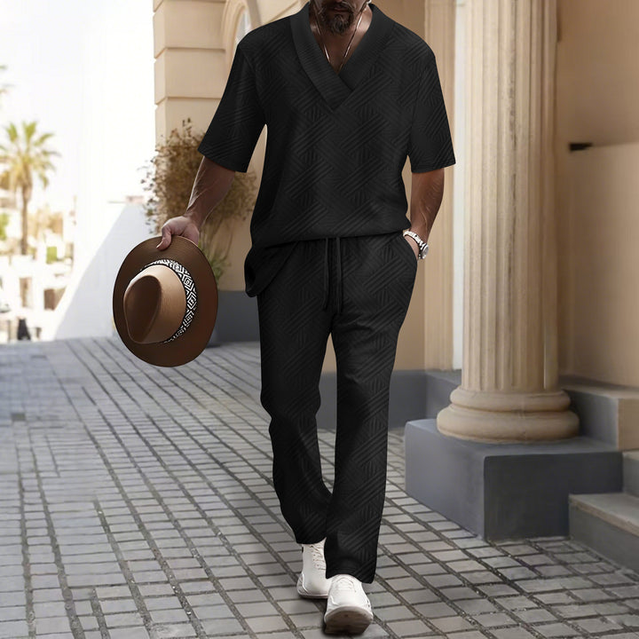 Men's leisure suit with luxurious V-neck and attractive pattern Lisslune