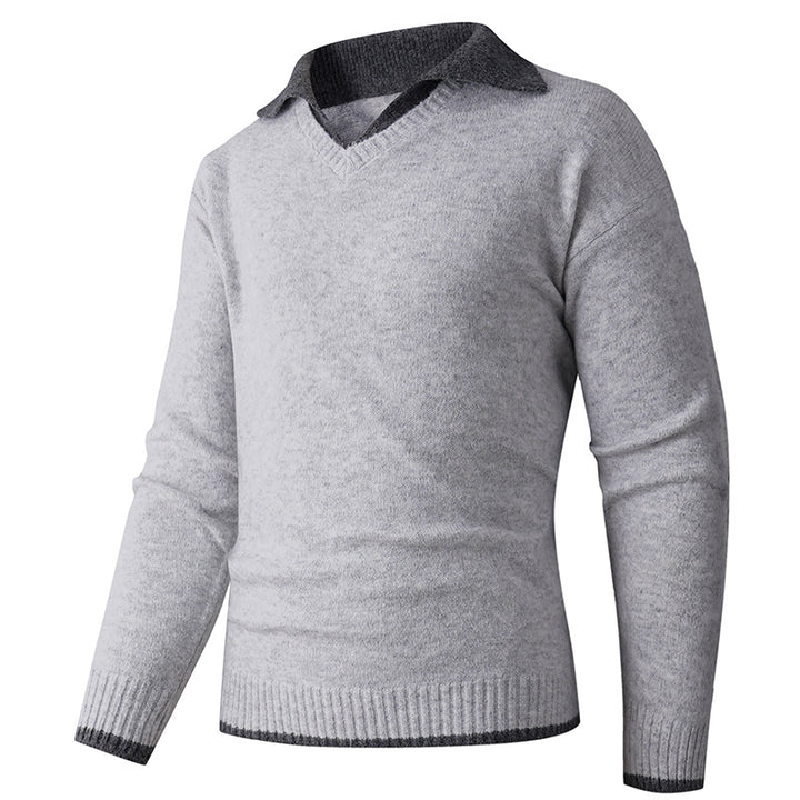 Men's elegant V-neck sweater with sliding shirt collar and high-quality texture Lisslune