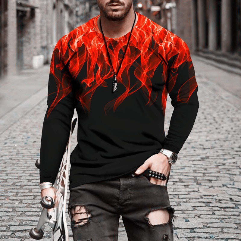 Men's Long Sleeve Shirt with Dynamic Flame Design and Sporty Cut Lisslune