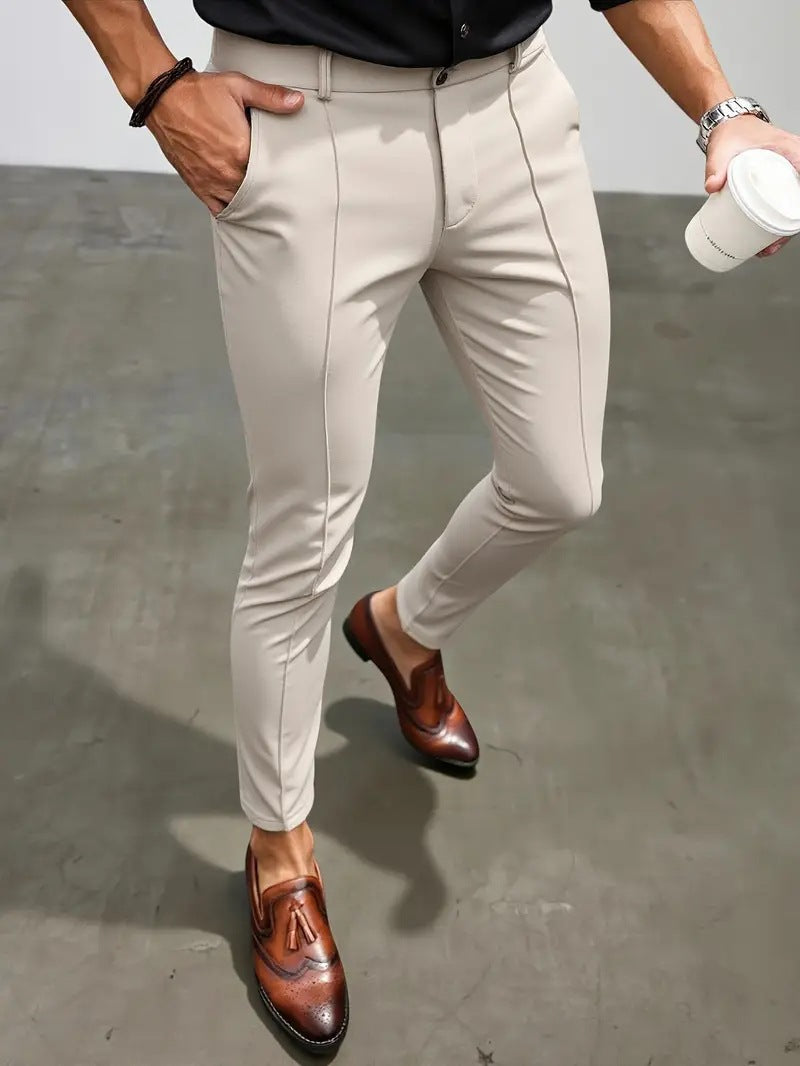 Men's Elegant Slim-Fit Suit Pants with Sporty Details Lisslune