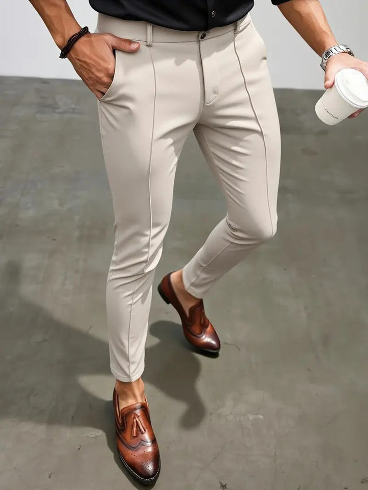Men's Elegant Slim-Fit Suit Pants with Sporty Details Lisslune