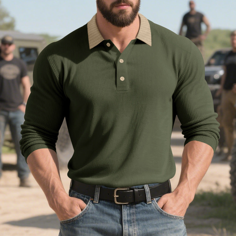 Men's long-sleeved polo shirt with textured design and classic collar Lisslune