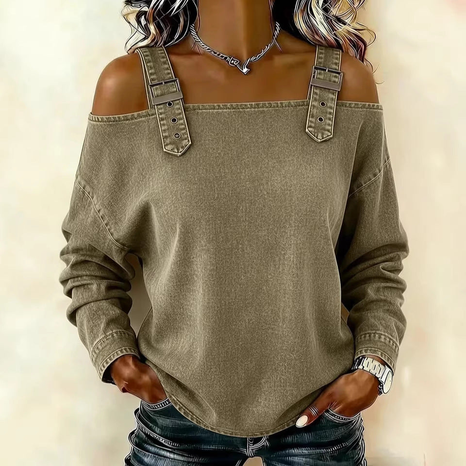 Women's casual sweatshirt with decorative shoulder details Lisslune