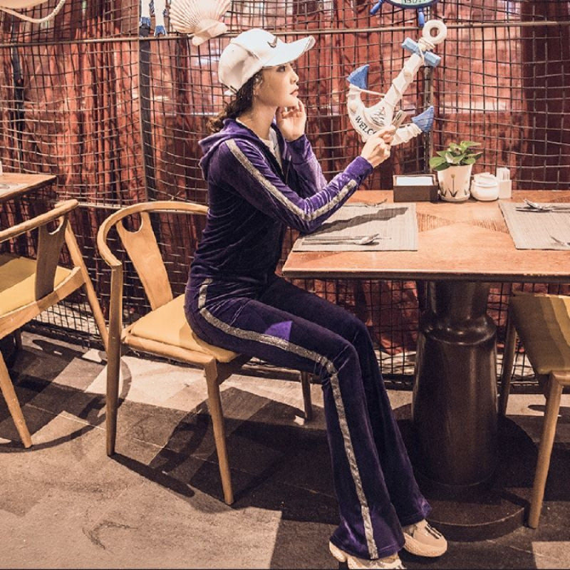 Women's sporty fleece loungewear set with glittering accents Lisslune
