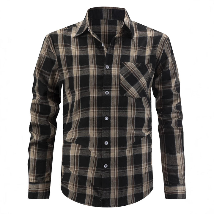 Men's Casual Long Sleeve Shirt with Checked Pattern Lisslune