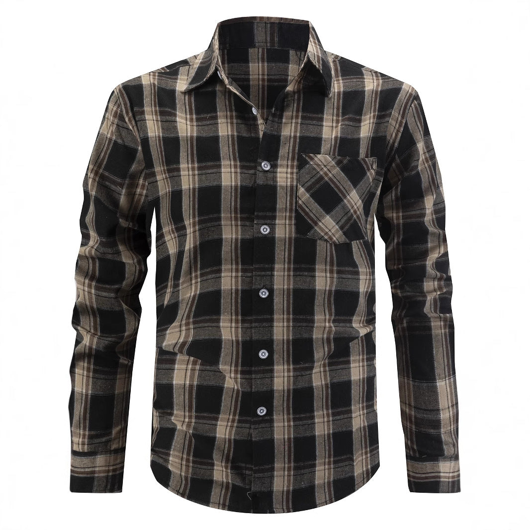 Men's checked shirt with chest pocket and loose fit Lisslune