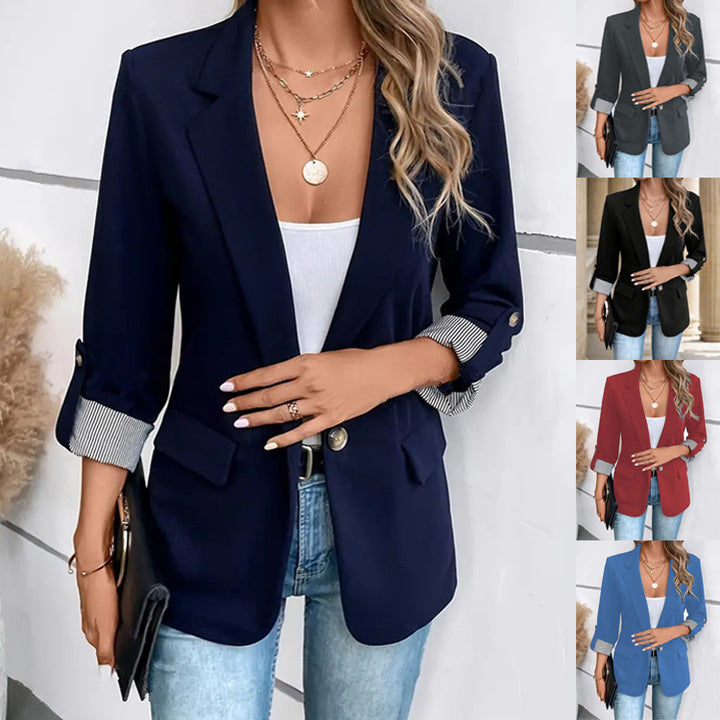 Damen eleganter Blazer mit gestreiftem Futter und stilvollen Taschen Lisslune