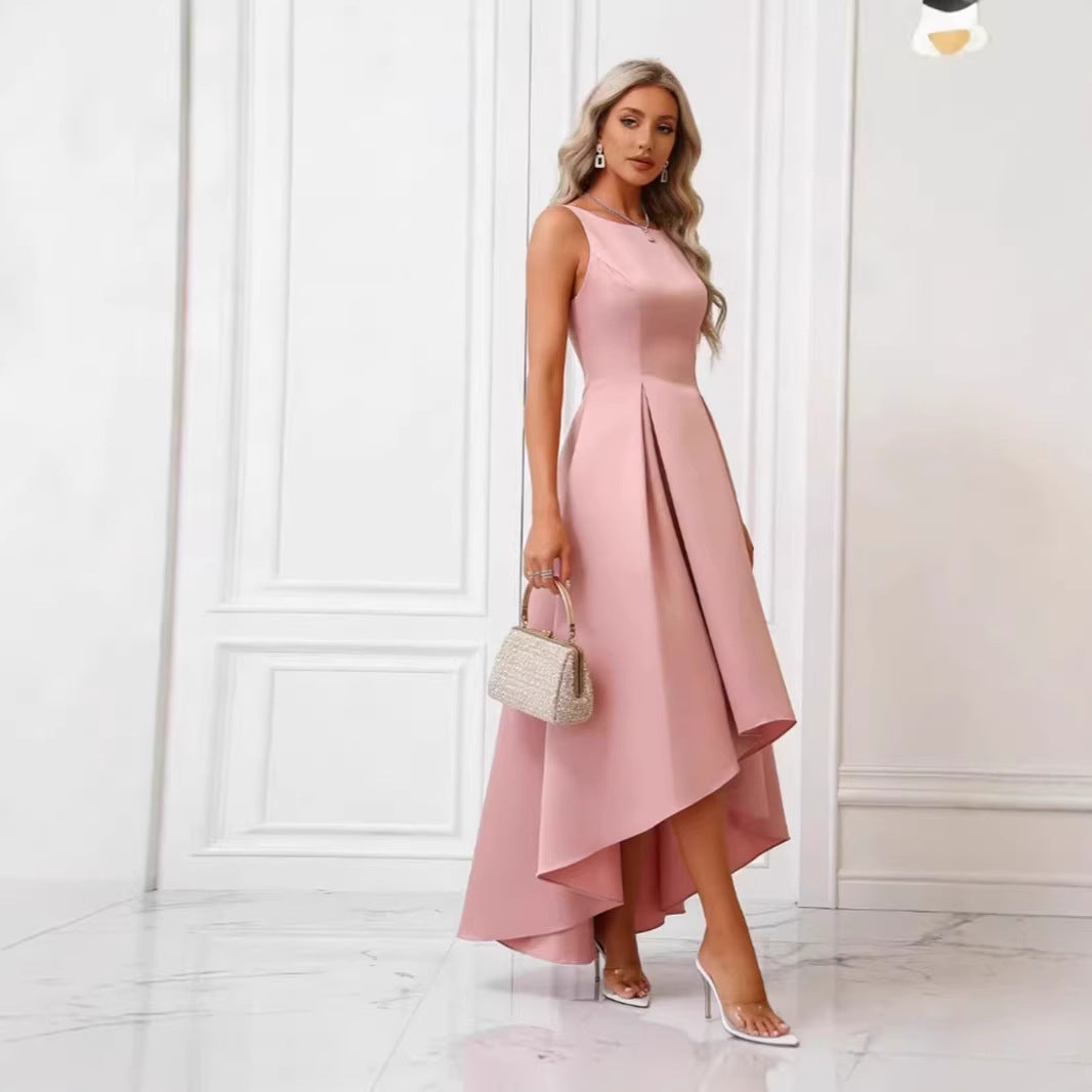 Women's Elegant Evening Dress with Asymmetrical Cut and Refined Pleats