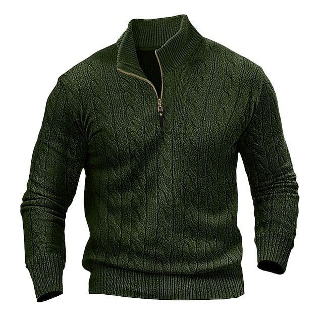 Men's elegant knit sweater with stand-up collar and half zipper Lisslune