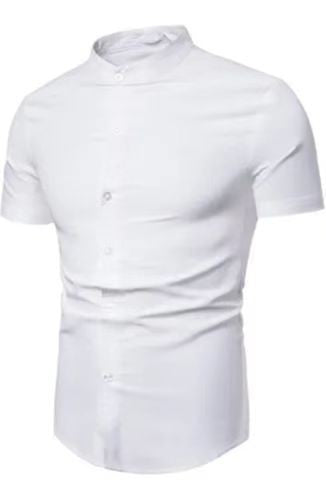 Men's short-sleeve shirt with modern stand-up collar and elegant button details Lisslune