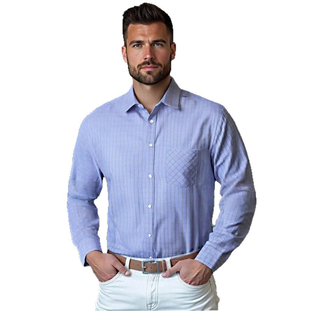 Men's structured long sleeve shirt with fashionable check design and chest pocket Lisslune