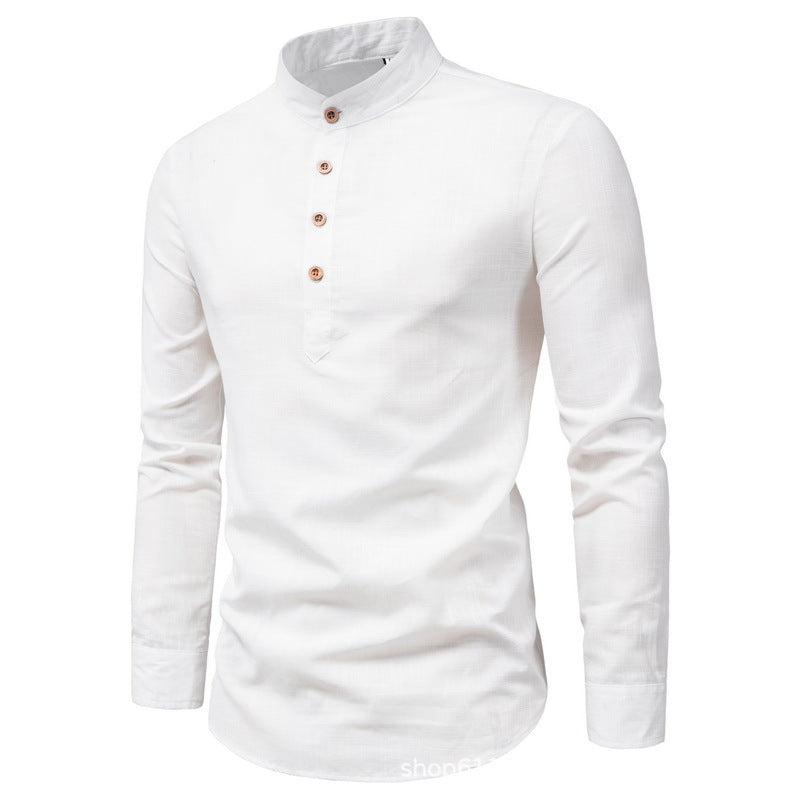 Men's shirt with mandarin collar and wooden buttons Lisslune
