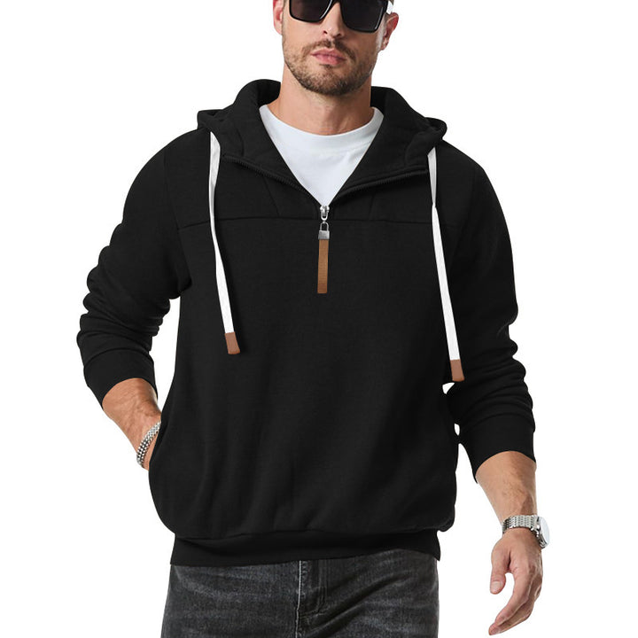 Men's sporty hooded pullover with half zipper and elastic hem Lisslune