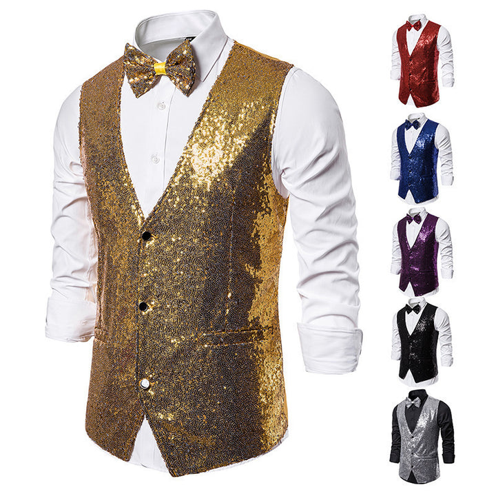 Men's elegant sequined blazer with classic cut and practical bow tie Lisslune