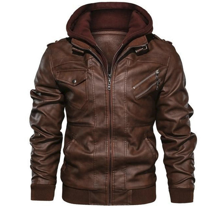 Men's biker jacket in vintage look with detachable hood and versatile pockets Lisslune