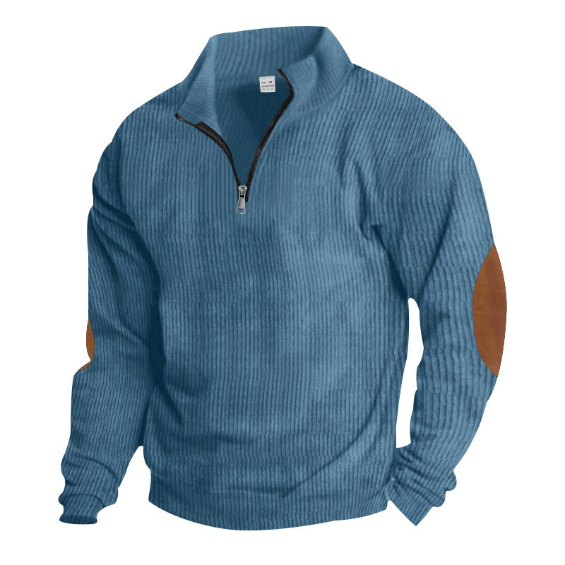 Men's fleece pullover with high-quality knit structure and leather applications Lisslune