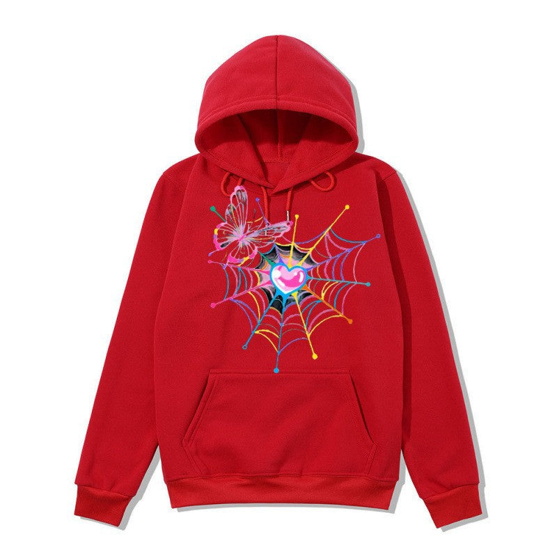 Women's hooded sweatshirt with artistic butterfly spiderweb motif Lisslune