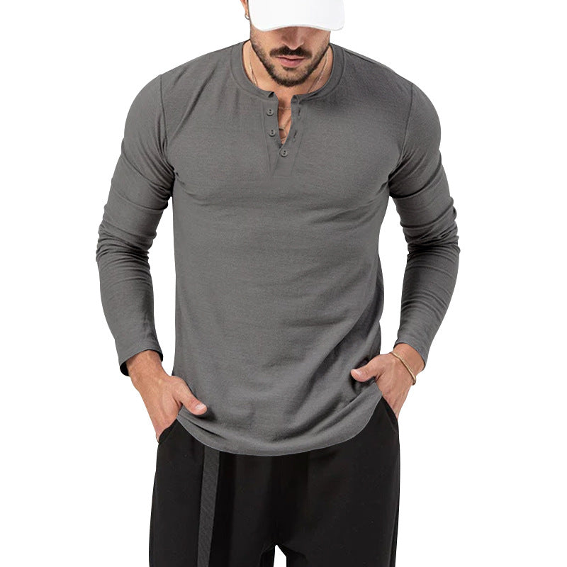 Men's Long Sleeve Henley Shirt with Stylish Button Closure Lisslune