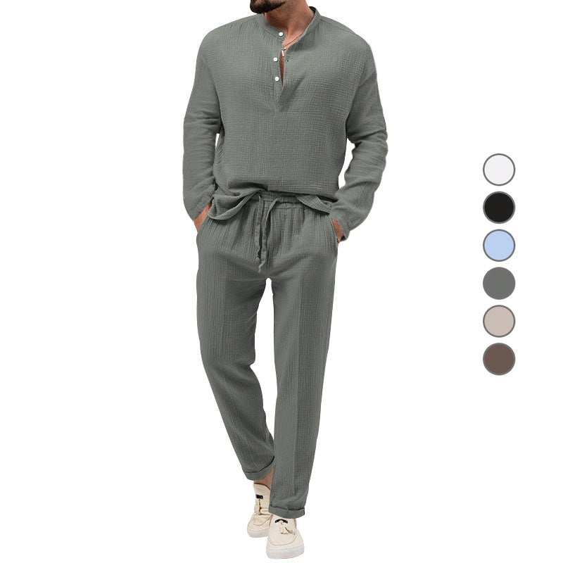 Men's leisure set made of breathable material with button placket and elastic waistband Lisslune