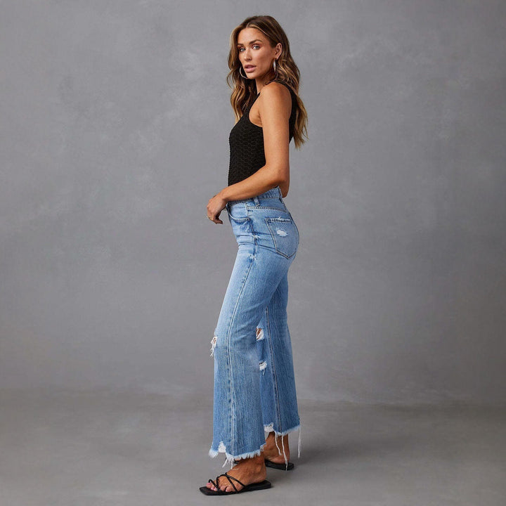 Women's Flared Jeans with stylish tear details and frayed hems Lisslune