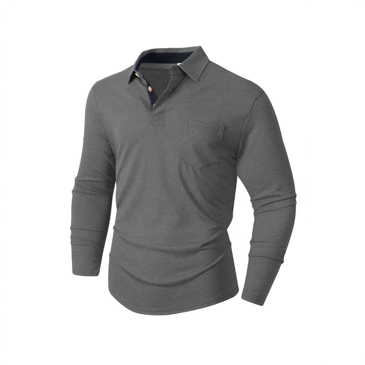 Men's casual long sleeve polo with innovative collar design and practical chest pocket Lisslune