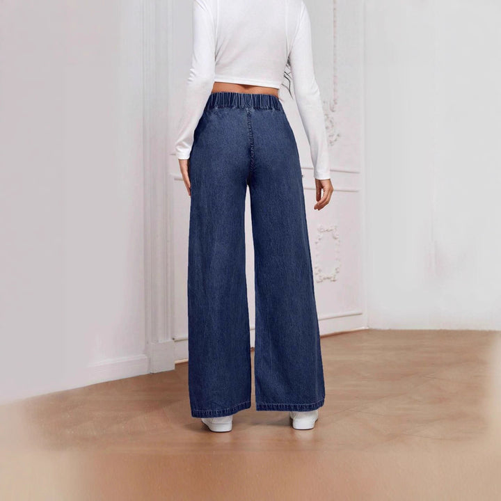 Damen weite High-Waist Jeans mit elastischem Bund und elegantem Schnitt Lisslune