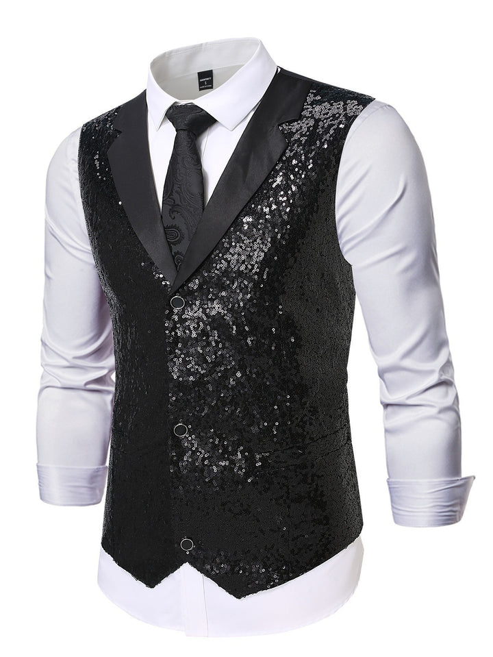 Men's Glittering Suit Vest with Sequins and Classic Cut Lisslune