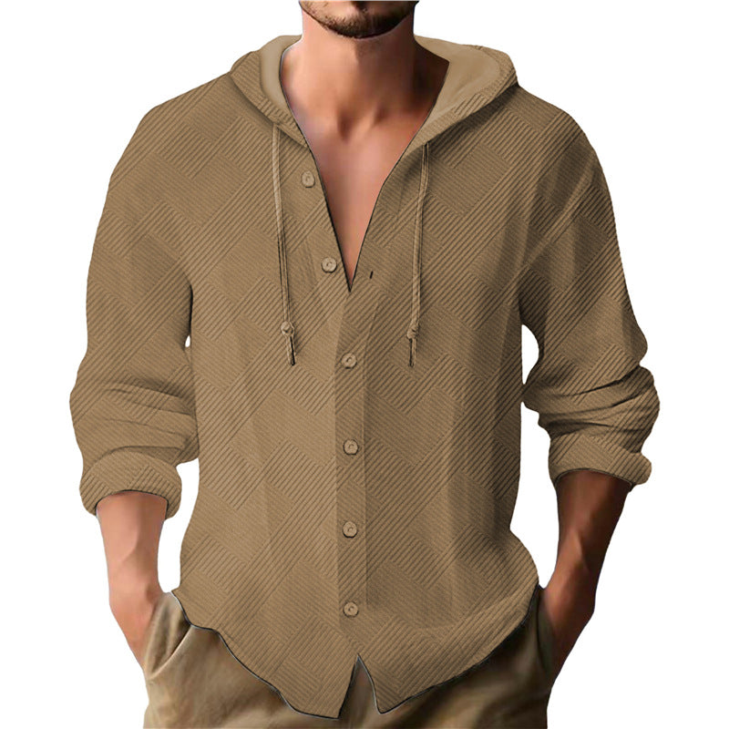 Men's Hooded Blouse with Textured Design Lisslune