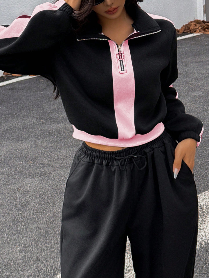 Women's sporty loungewear set with half-wide and elegant contrast stripes Lisslune