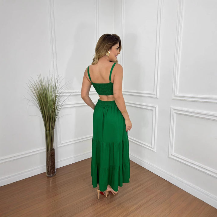 Women's maxi dress with tailored top and voluminous skirt Lune London