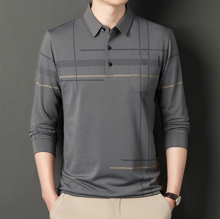 Men's Long Sleeve Polo Shirt with Modern Pattern Lisslune
