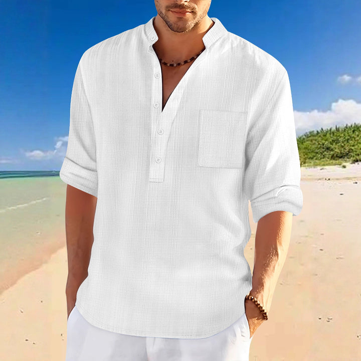 Men's casual short-sleeve shirt with modern stand-up collar and chest pocket Lisslune