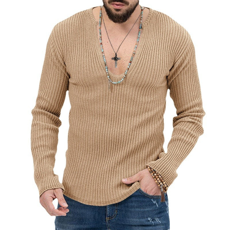 Men's long sleeve shirt with textured V-neck and ribbed design Lisslune