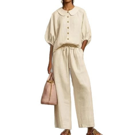 Women's Airy Two-Piece with Modern Collar and Button Details Lisslune