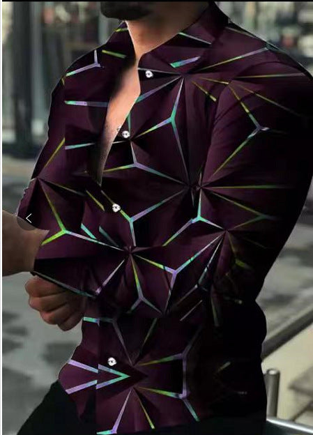Men's Long Sleeve Shirt with Modern 3D Triangle Design Lisslune
