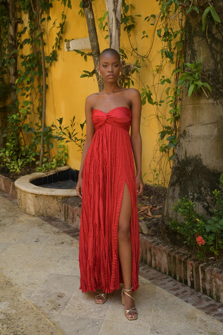 Women's Summer Maxi Dress with Gatherings and Swinging Skirt Lune London