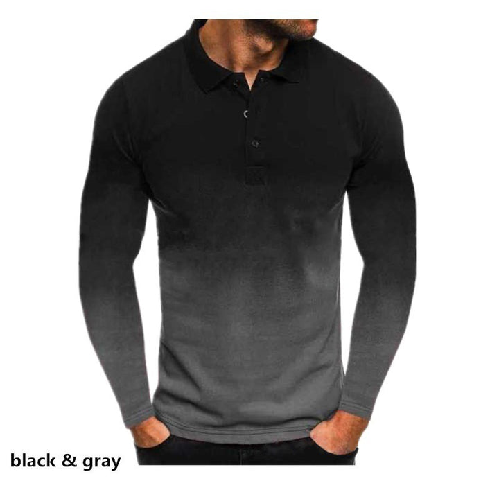 Men's Long Sleeve Polo Shirt with Modern Gradient and Performance Material Lisslune