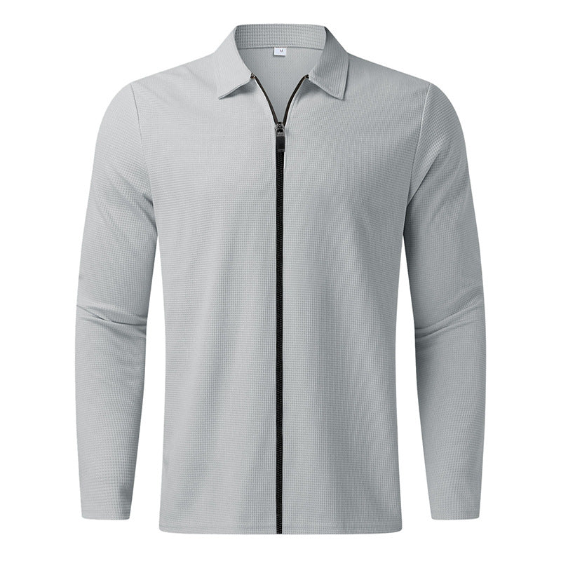 Men's sporty long sleeve T-shirt with zipper and breathable textured design Lisslune