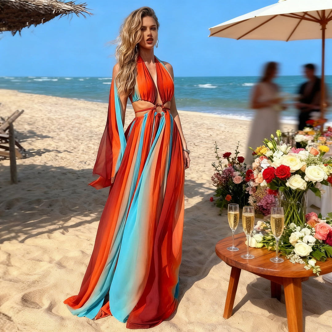 Ladies' maxi dress with sophisticated wrap look and flattering body design Lisslune