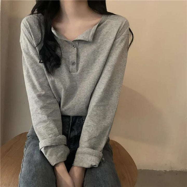 Women's Long Sleeve Henley Shirt with Modern Collar and Continuous Button Placket Lisslune