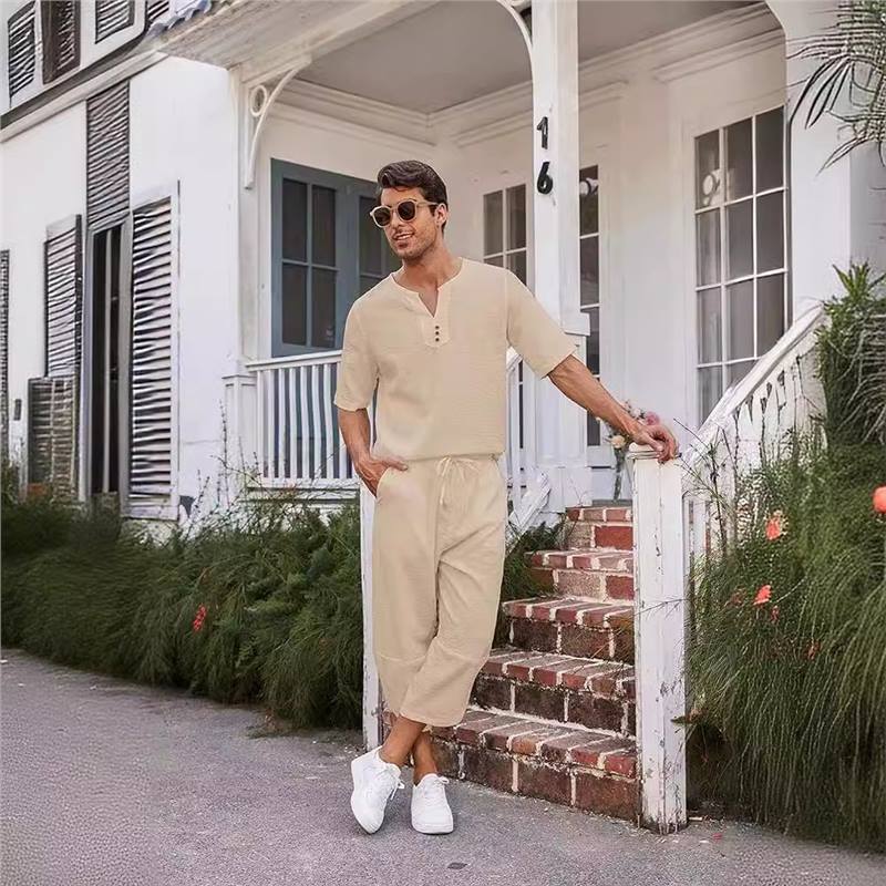 Men's Casual Tracksuit Set with Stylish Button Placket Design Lisslune