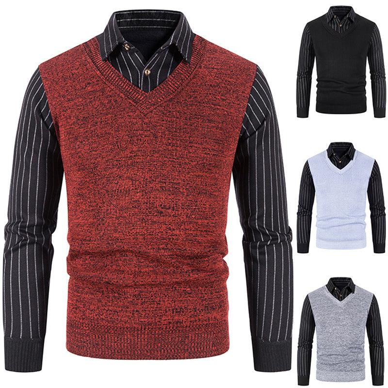 Men's knit pullover with V-neck and contrasting sleeves Lisslune
