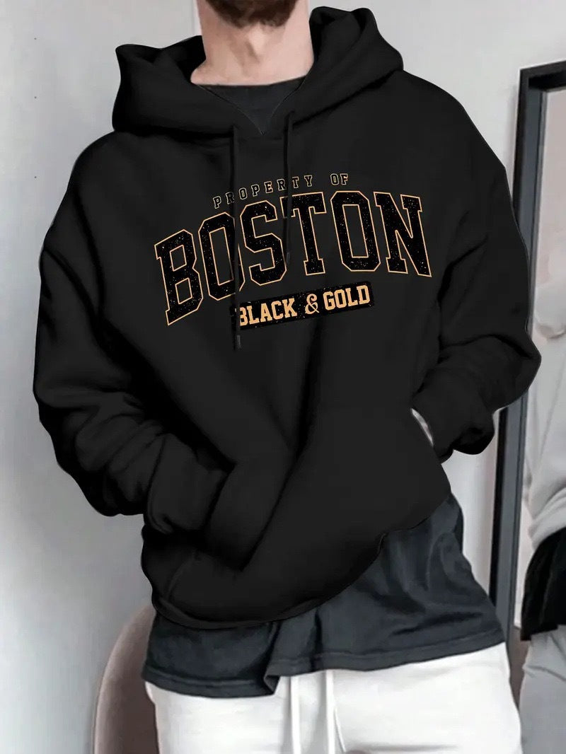 Men's hoodie with striking Boston print and soft interior Lisslune