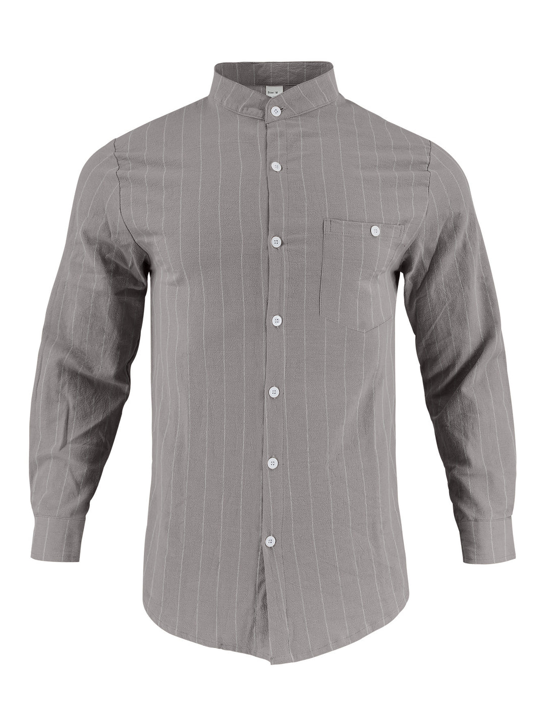 Men's long sleeve shirt with modern stand-up collar and fine stripe pattern Lisslune